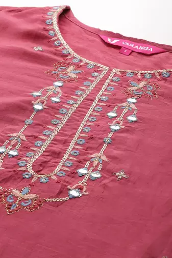 Ethnic Motifs Yoke Design Sequinned Kurta With Trousers & Dupatta