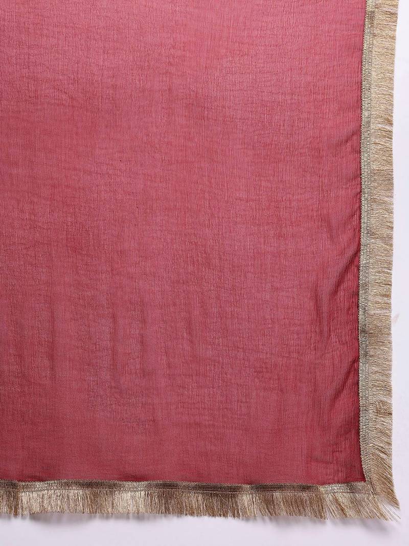 Ethnic Motifs Yoke Design Sequinned Kurta With Trousers & Dupatta