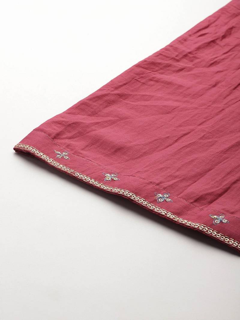 Ethnic Motifs Yoke Design Sequinned Kurta With Trousers & Dupatta