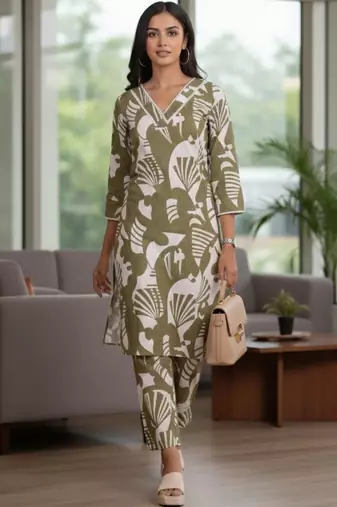 Women Printed Regular Pure Cotton Kurta with Trousers