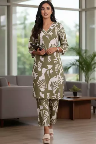 Women Printed Regular Pure Cotton Kurta with Trousers