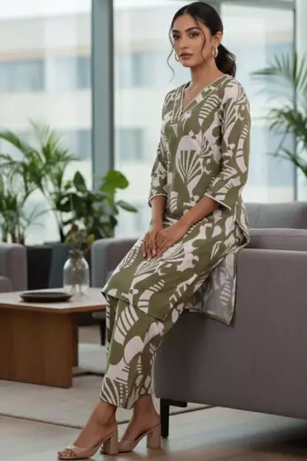 Women Printed Regular Pure Cotton Kurta with Trousers