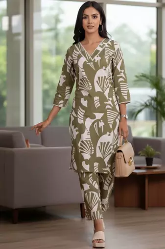 Women Printed Regular Pure Cotton Kurta with Trousers