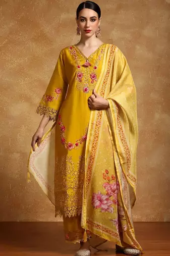 Women Floral Embroidered Regular Thread Work Pure Cotton Kurta with Trousers & With Dupatta