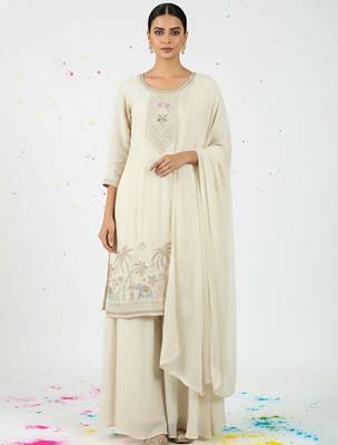 Women Ethnic Motifs Embroidered Regular Thread Work Kurta with Palazzos & With Dupatta 1
