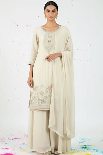 Women Ethnic Motifs Embroidered Regular Thread Work Kurta with Palazzos & With Dupatta
