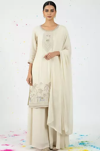 Women Ethnic Motifs Embroidered Regular Thread Work Kurta with Palazzos & With Dupatta
