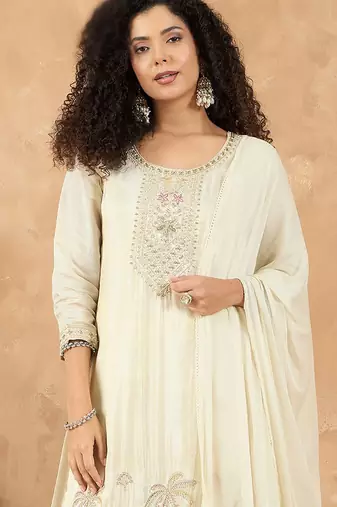 Women Ethnic Motifs Embroidered Regular Thread Work Kurta with Palazzos & With Dupatta