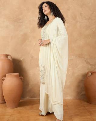 Women Ethnic Motifs Embroidered Regular Thread Work Kurta with Palazzos & With Dupatta 4