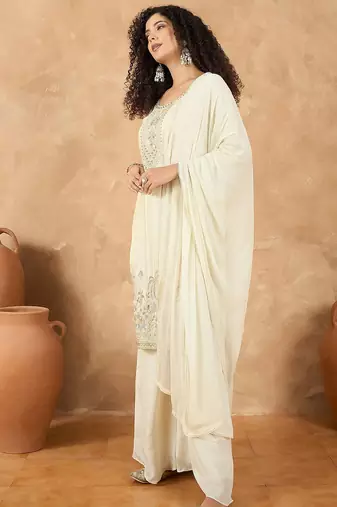 Women Ethnic Motifs Embroidered Regular Thread Work Kurta with Palazzos & With Dupatta