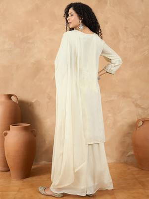 Women Ethnic Motifs Embroidered Regular Thread Work Kurta with Palazzos & With Dupatta 5