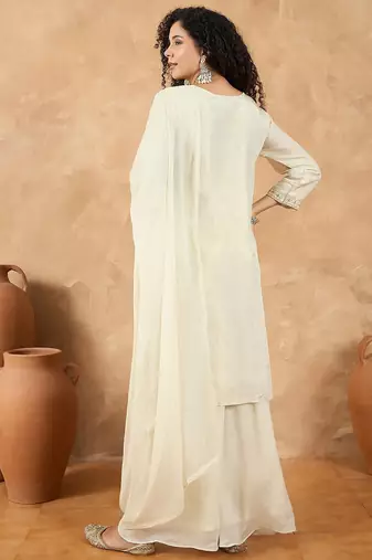 Women Ethnic Motifs Embroidered Regular Thread Work Kurta with Palazzos & With Dupatta