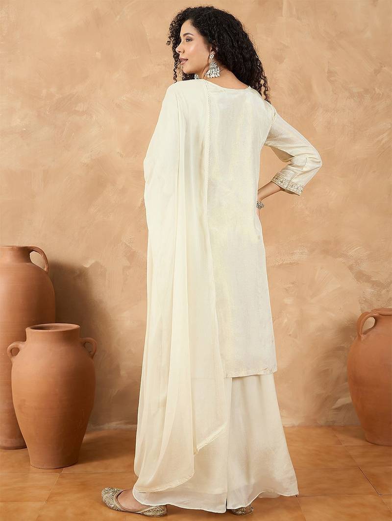 Women Ethnic Motifs Embroidered Regular Thread Work Kurta with Palazzos & With Dupatta