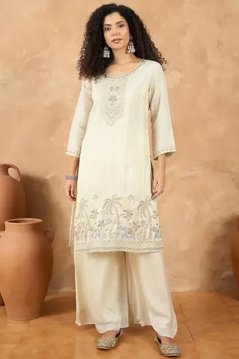 Women Ethnic Motifs Embroidered Regular Thread Work Kurta with Palazzos & With Dupatta