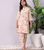 women floral printed regular  cotton kurti with trousers