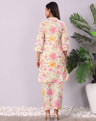 women floral printed regular  cotton kurti with trousers 4