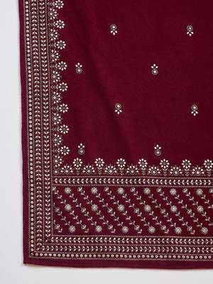 Women Ethnic Motifs Embroidered Regular Thread Work Velvet Kurta with Trousers & With Dupatta 4