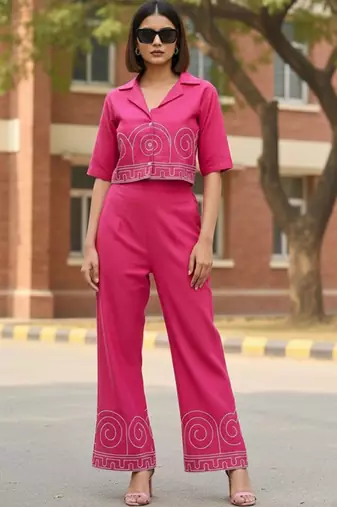 Women Ethnic Motifs Embroidered Regular Thread Work Top with Trousers