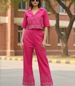 Women Ethnic Motifs Embroidered Regular Thread Work Top with Trousers