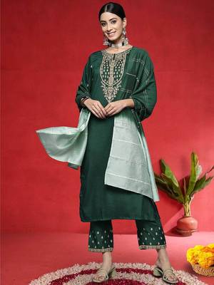 Women Ethnic Motifs Embroidered Kurta with Trousers & Dupatta 1