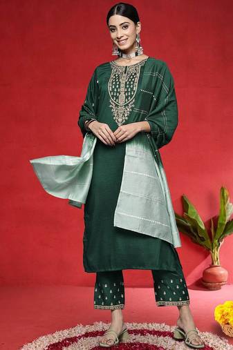 Women Ethnic Motifs Embroidered Kurta with Trousers & Dupatta