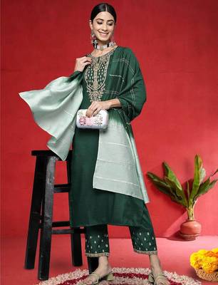 Women Ethnic Motifs Embroidered Kurta with Trousers & Dupatta 6