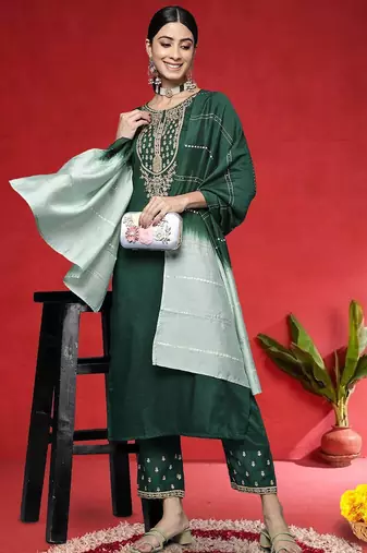 Women Ethnic Motifs Embroidered Kurta with Trousers & Dupatta
