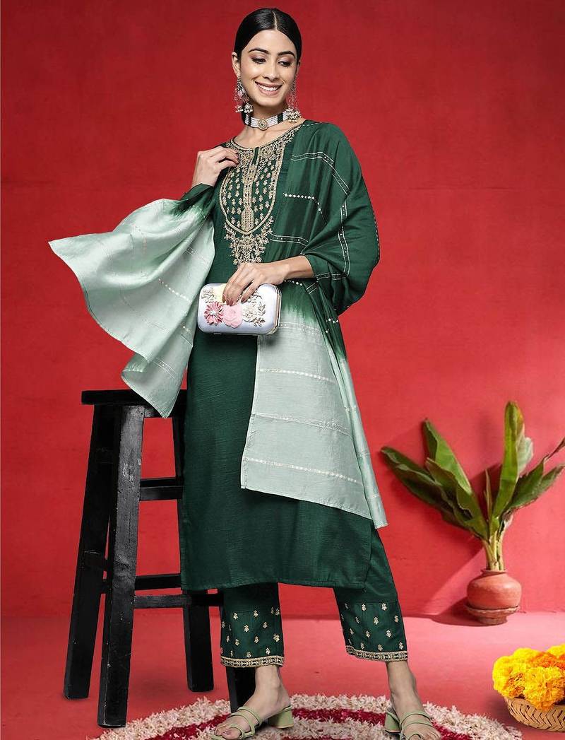 Women Ethnic Motifs Embroidered Kurta with Trousers & Dupatta