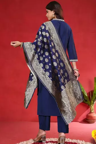 Women Solid Kurta with Trouser & Dupatta