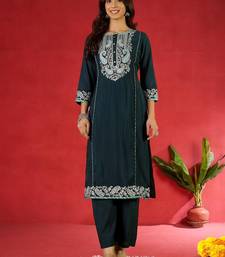Paisley Yoke Design Zari Straight Kurta With Trousers & Dupatta