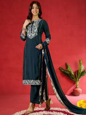 Paisley Yoke Design Zari Straight Kurta With Trousers & Dupatta 6