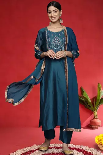Women Ethnic Motifs Embroidered Kurta with Trouser & Dupatta