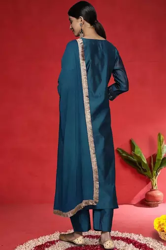 Women Ethnic Motifs Embroidered Kurta with Trouser & Dupatta