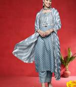 Women Ethnic Motifs Yoke Design Regular Sequinned Kurta & Trousers With Dupatta