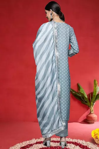 Women Ethnic Motifs Yoke Design Regular Sequinned Kurta & Trousers With Dupatta