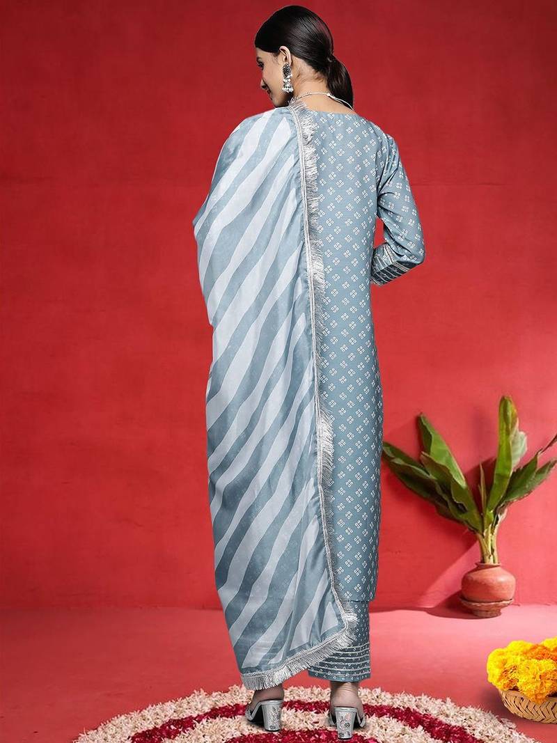 Women Ethnic Motifs Yoke Design Regular Sequinned Kurta & Trousers With Dupatta