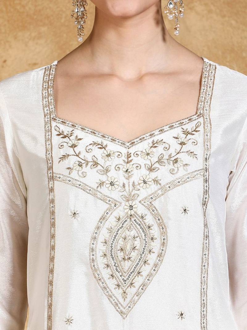 Women Floral Embroidered Kurta with Sharara & Dupatta