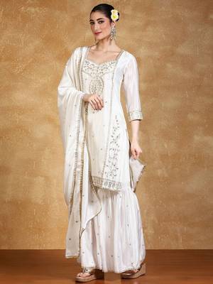 Women Floral Embroidered Kurta with Sharara & Dupatta 4