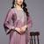 Floral Yoke Design Flared Sleeve Thread Work Straight Kurta With Trouser & Dupatta
