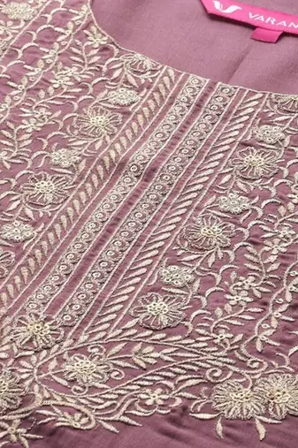 Floral Yoke Design Flared Sleeve Thread Work Straight Kurta With Trouser & Dupatta