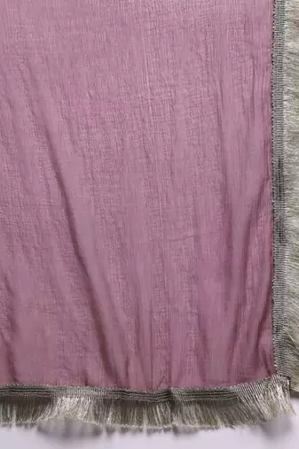 Floral Yoke Design Flared Sleeve Thread Work Straight Kurta With Trouser & Dupatta