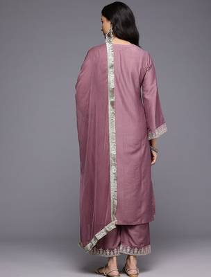 Floral Yoke Design Flared Sleeve Thread Work Straight Kurta With Trouser & Dupatta 7