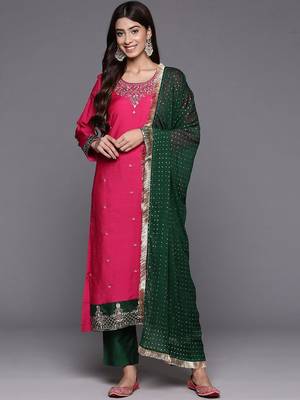Women Ethnic Motifs Embroidered Regular Kurta with Trousers & With Dupatta 1