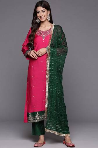 Women Ethnic Motifs Embroidered Regular Kurta with Trousers & With Dupatta