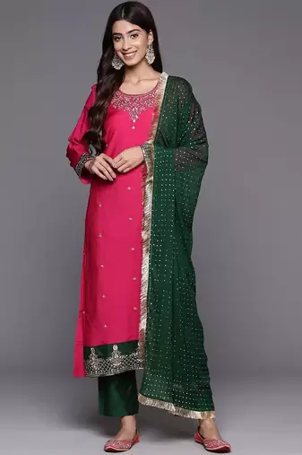 Women Ethnic Motifs Embroidered Regular Kurta with Trousers & With Dupatta
