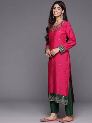 Women Ethnic Motifs Embroidered Regular Kurta with Trousers & With Dupatta 5