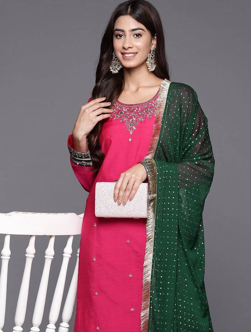 Women Ethnic Motifs Embroidered Regular Kurta with Trousers & With Dupatta