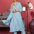 Blue Floral Embroidered Mirror Work Straight Kurta With Trousers & Dupatta