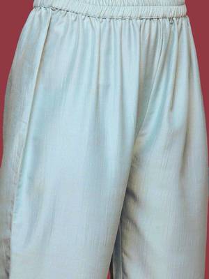 Blue Floral Embroidered Mirror Work Straight Kurta With Trousers & Dupatta 3