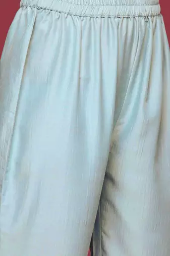 Blue Floral Embroidered Mirror Work Straight Kurta With Trousers & Dupatta